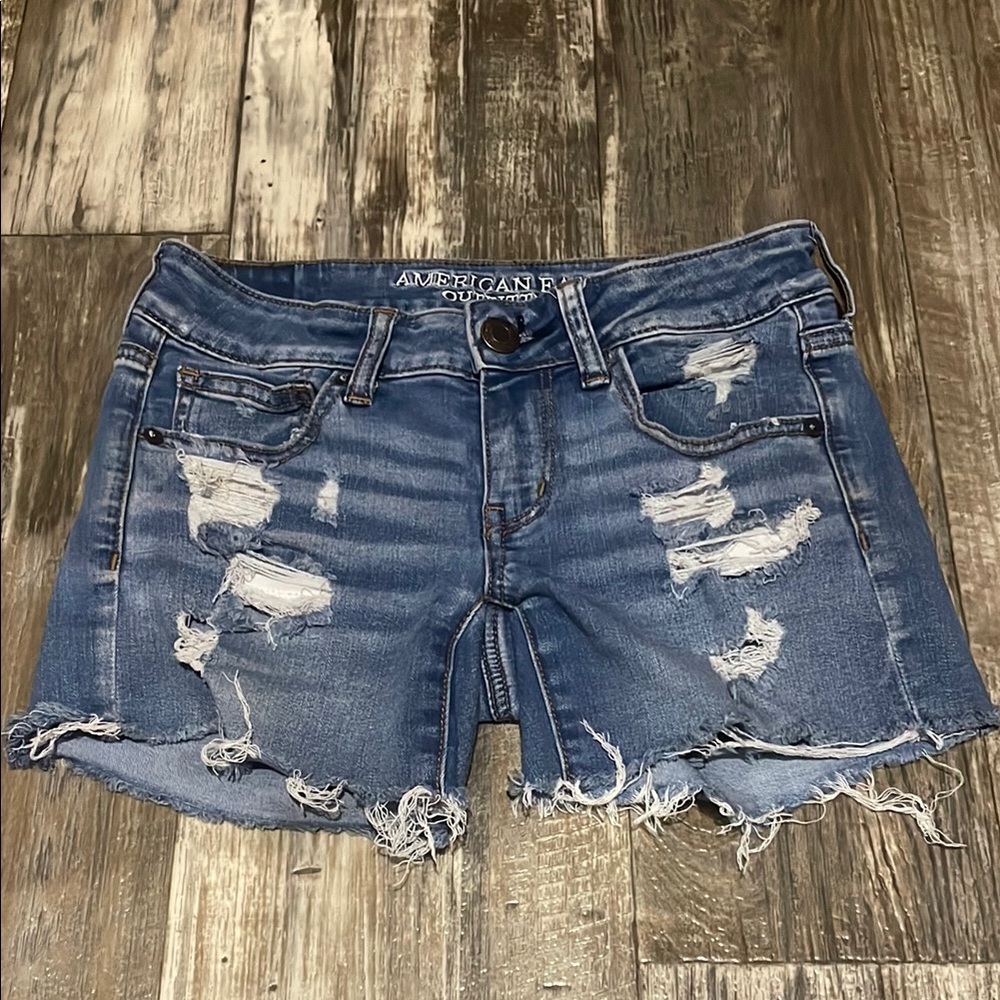 American Eagle Outfitters Blue Distressed Jean Shorts